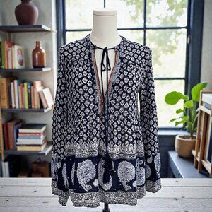Altard State Boho Paisley Tassel Peasant Top Navy Embroidered Festival Cottageco